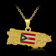 Colar pingente mapa e bandeira portoriano, masculino/feminino, cor dourada, joia étnica patriótica 2024 - compre barato