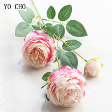 Flores artificiales de seda para decoración del hogar, peonías blancas y amarillas de 3 cabezas de YO CHO, rosas, para bodas 2024 - compra barato