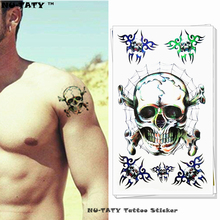 Nu-TATY Terror Black Skulls временная татуировка боди арт флэш-стикер татуировки s 17*10 см водостойкая поддельная тату-наклейка для укладки 2024 - купить недорого