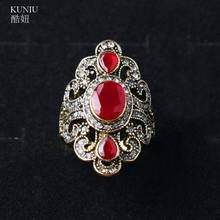 KUNIU античные кольца для женщин винтажные ювелирные изделия Красный полимерный камень страз богемное турецкое Кольцо женское этническое Панк Мода 2024 - купить недорого