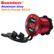 Buendeer 12V-24V QC 3.0 Car Boat Moto Cigarette Lighter Power Adapter Aluminum Alloy Red LED Digital Display Dual USB Splitter 2024 - buy cheap