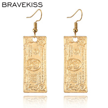 BRAVEKISS-pendientes de aleación de dólar para mujer, aretes estereoscópicos de 2 colores, accesorios de Joya de moda para mujer, regalo diario nuevo BPE1298 2024 - compra barato