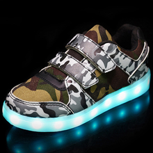 New Green Bright Solid USB Led Light Up Kid Shoes Breathable Hook &Loop Children Charging Luminous Sneakers For Girl&Boy 25-37 2024 - buy cheap