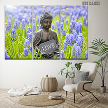 Arte de retrato de Buda Zen, pintura al óleo de flor de mar abstracto, decoración del hogar, impresiones en lienzo, imágenes para sala de estar, 3 paneles 2024 - compra barato