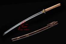 battle ready folded steel clay tempered Straight hamon japanese katana sword sharpened 2024 - buy cheap