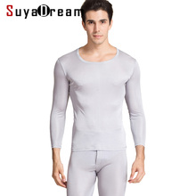 Suyadream roupas íntimas masculinas, trajes de seda natural gola redonda roupa interior térmica para homens outono inverno conjunto de roupa íntima 2024 - compre barato