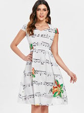 Vestido estampado de música wipalo, natal, amor, pescoço, note feminino, vestidos de música estampados para mulheres, audrey hepqueimadura, retrô 2024 - compre barato