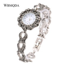 Wbmaqda 2018 New Vintage Watch Jewelry Luxury Gray Crystal Silver Plated Bracelet Bangles For Women Bohemian Pulseira Feminina 2024 - buy cheap