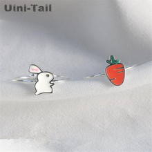 Uini-Tail hot new 925 sterling silver ice cream love opening ring female small fresh heart-shaped mosaic hit color tail ring 2024 - buy cheap