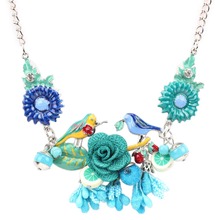 Bonsny Statement Choker Enamel Bird Flower Necklace Alloy Long Chain Pendants 2016 New Jewelry For Women Charm Accessories 2024 - buy cheap