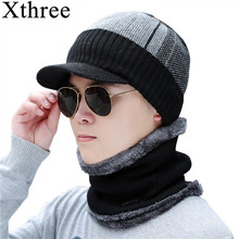 Xthree-gorro cálido de punto para hombres y mujeres, conjunto de gorro, bufanda, gorros de invierno 2024 - compra barato