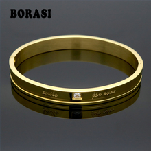 Couple Gold Color Designer Stainless Steel Bangles Crystal Cuff Buckle Love Opening Bracelet For Women Jewelry Pulseiras 2024 - buy cheap