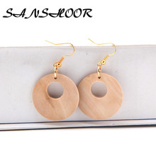 SANSHOOR High Quality Round Dangle 30mm Wooden Blanks Hollow Earrings Painting Handmade Jewelry As Gift For her 5Pairs /lot 2024 - buy cheap