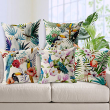 Capa de almofada decorativa, decoração de plantas tropicais, animais, flamingo, poliéster, capa de almofada para sofá, casa 2024 - compre barato