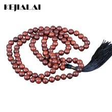 Kejialai colar de miçangas, exclusivo, de sândalo, marrom, longo, com borla, joia de ioga espiral, boêmio, para mulheres, 108 2024 - compre barato