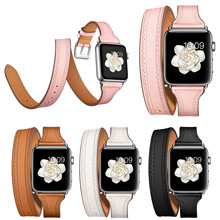 Double Tour Genuine Leather Strap for Apple Watch Band Series 5 4 3 2 1 44mm 40mm 42mm 38mm Extra Long Bracelet Watchbands 2024 - buy cheap