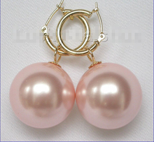 FREE shipping> >>>AAA Dangle big 14mm pink round sea shell pearl earring 2024 - buy cheap