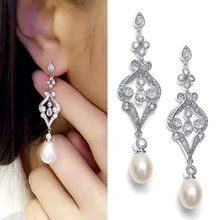 Floralbride Vintage CZ Crystal Ivory Pearl AAA Grade Fashion Cubic Zircon Earring Wedding Dangle Pearls Earrings Bridal Earring 2024 - buy cheap