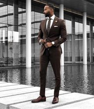 Fashionable One Button Brown Groom Tuxedos Groomsmen Peak Lapel Mens Suits Blazers (Jacket+Pants+Tie) W:966 2024 - buy cheap