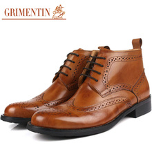 Big Size Brand Fashion Men Ankle Boots Genuin Leather Lace-up Wintip Carved Winter Dress Shoes Size38-46 BO75 2024 - buy cheap