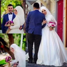 2021 искусственные мусульманские свадебные платья с высоким воротником с длинными рукавами кружевные аппликации простое свадебное платье Дубай саудовские арабские свадебные платья 2024 - купить недорого