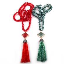 Fashion Bohemian Jewelry Red/Green Glass Crystal Knotted Crystal Tassel Necklaces For Women Ethnic Necklace 2024 - buy cheap