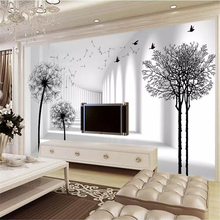 Wellyu personalizado papel de parede 3d murais corredor dandelion árvores pássaros tv fundo da sala estar quarto papel papier peint 2024 - compre barato