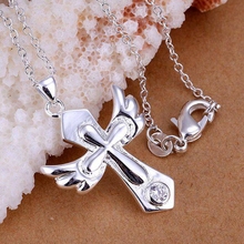 P228 Free Shipping silver plated Necklace, 925 fashion silver jewelry Little Wings Cross /FBPWKCMC FBPWKCMC 2024 - buy cheap