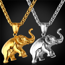 Elephant Charms Necklace 2016 New Lucky Jewelry Gift Stainless Steel/Gold Color Chain Pendant Necklace Men/Women GP1815 2024 - buy cheap