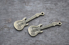 12pcs--Guitar Charms, Antique   bronze Tone Guitars Charm Pendants 31x11mm 2024 - buy cheap