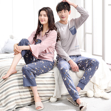 Women and men new couple pajamas long sleeve trousers Korean 2019 spring and autumn cotton men and women cute pajama sets 2024 - buy cheap
