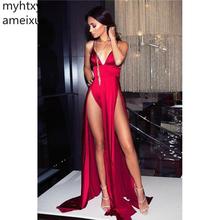 2021 Cheap Sexy Red Evening Dress Satin Side Split Formal Evening Dresses Prom Dresses Plus Size Custom Made Robe De Soiree 2024 - buy cheap