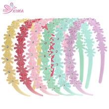 XIMA 12 pçs/lote Headband Da Flor Crianças Aros de Cabelo de Plástico com Strass para a Festa de Meninas Hairbands Acessórios Para o Cabelo 2024 - compre barato