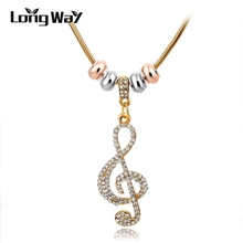 LongWay Necklaces For Women Bead Charm Crystal Note Pendant Necklace Silver Color Gold Color Long Necklace Jewelry SNE150774 2024 - buy cheap