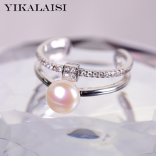 Yikalaisi 925 anéis de pérola de água doce natural, joias para mulheres 7-8mm tamanho pérola 4 cores branco rosa preto 2024 - compre barato