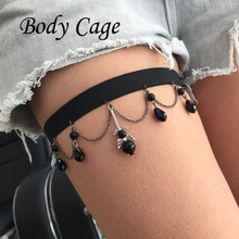 Body Cage 1pc Female Popular Sexy Harajuku Style Angel wings tassel Garter Belt Punk Leg Black beads thigh Harness Gifts 2024 - buy cheap