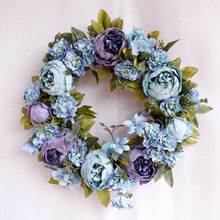 40cm Round Artificial Peony Flower Wreath Ivory/Blue/Rose Silk Flowers For Wedding Decoration Door Ornament Quality Fake Flower 2024 - buy cheap