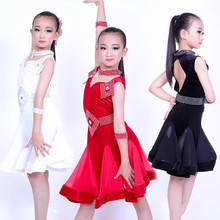 Shiny Rhinestone Latin Dance Dress For Girls Tango Samba Cha Cha Fringe Dance Dresses Ballroom Performance Costumes 2024 - buy cheap