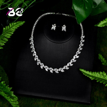 Be 8 Newest Luxury Sparking Brilliant AAA CZ Leaf Design Necklace Earrings Wedding Bridal Jewelry Sets Dress Accessories S091 2024 - buy cheap
