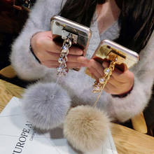 For Iphone 11 Pro Max X Metal Pearl Bracelets Fox Fur Ball Mirror Case For iPhone X 8 7 6 6S Plus 5 SE 5S XS MAX XR Case Shell 2024 - buy cheap