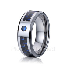 high quality OEM/ODM  durable titanium jewelry blue stone and carbon fiber fashion wedding band rings love 2024 - buy cheap