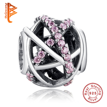 Belawang real 925 prata esterlina rosa claro cz galaxy charme contas caber pulseira original colar jóias autênticas 2024 - compre barato