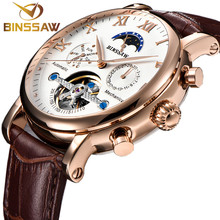 BINSSAW Men Automatic Mechanical Tourbillon Watch Fashion luxury brand Leather calendar Steel Sports Watches Relogio Masculino 2024 - buy cheap