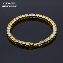 Роскошный мужской браслет в стиле хип-хоп 8 дюймов, украшение на запястье, цепочка со сверкающими кристаллами, цвет золото и серебро, 1 ряд 5 мм, ювелирные изделия 2024 - купить недорого
