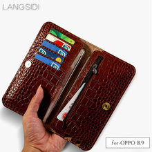 Wangcangli brand genuine calf leather phone case crocodile texture flip multi-function phone bag For OPPO R9 hand-made 2024 - buy cheap
