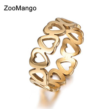 ZooMango 316L Stainless Steel Hollow Heart-shaped Couple Rings Trendy Gold Color Love Heart Ring Jewelry For Women Gifts ZR17154 2024 - buy cheap