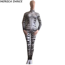 Zebra Printed Rhinestone Jumpsuit Female Sexy Stretch Leggings Cosplay Costume One-piece Party Rompers Bodysuit Stretch Outfit 2024 - buy cheap