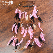 Haimeikang Feather Rope Crown Bohemian Stitching Bicolor Elastic Gypsy Festival Women Summer Hair Accessories Headband 2024 - buy cheap