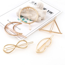 New  Women Girls Gold/Silver Plated Metal Triangle Circle Moon Lips Hair Clips Metal Circle Hairpins Holder Hair Accessories 2024 - buy cheap