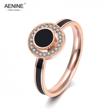 Aenine anel de casamento de aço inoxidável com pintura esmaltada & strass brilhantes em ouro rosa joias coloridas anel feminino ar18137 2024 - compre barato